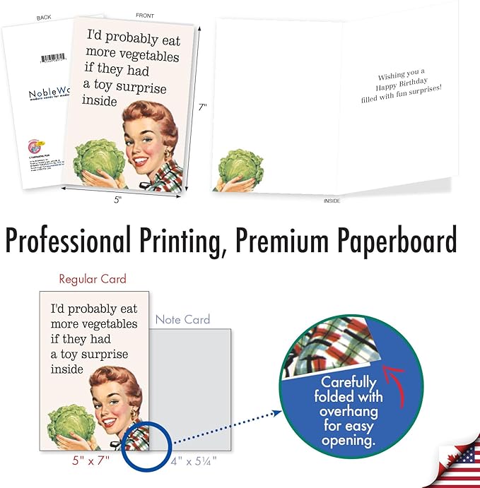 NobleWorks, Funny Birthday Paper Card with 5 x 7 Inch Envelope (1 Card) Bday More Vegetables C10806BDG