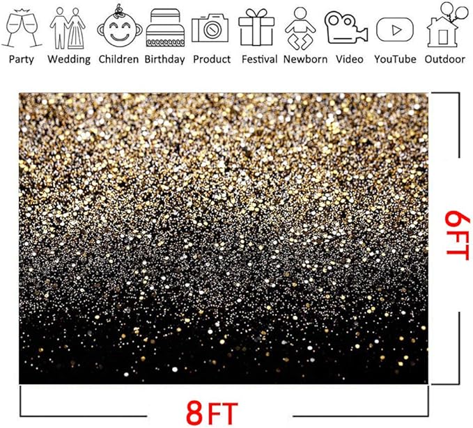 CYLYH 8X6ft Black and Gold Backdrop Golden Spots Backdrop Vintage Astract Glitter Background Wedding Adult Baby Children Holiday Party Backdrop