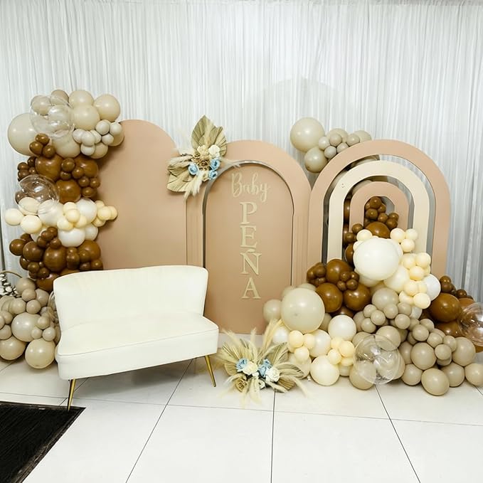 Brown and Gold Balloons, 60Pcs 12 Inch Brown Tan Nude Sand White Gold Confetti Balloons for Boho Neutral Bear Baby Shower Gender Reveal Wedding Birthday Party Decorations