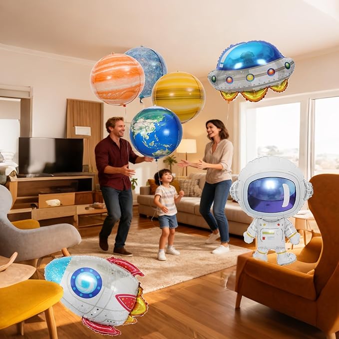 16-Piece Space-Themed Foil Balloon Set Perfect for Space Astronaut,Spaceship and Rocket-Themed Birthday Party Decorations Galaxy,Planet-Themed Party Supplies