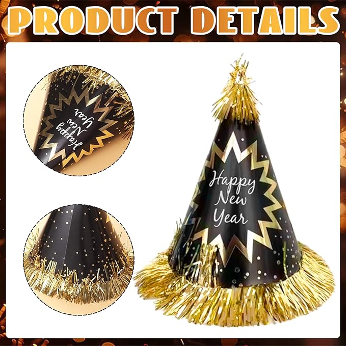 New Years Eve Party Supplies 2026 30PCS Happy New Years Decoration Hats Headband for 2026 Party Props Festival Decorations Count Down NYE Party Supplies Favors (Glod Black)