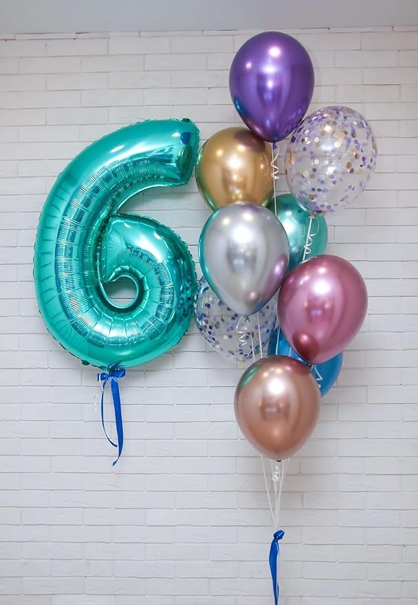 6 Balloon Numbers, 40 Inch Foil Big Balloon for Men And Women, Blue-Green Balloons for 6, 16, 26, 60, 2026 Graduation, Birthday, Wedding Anniversary, Xmas, Party Supplies