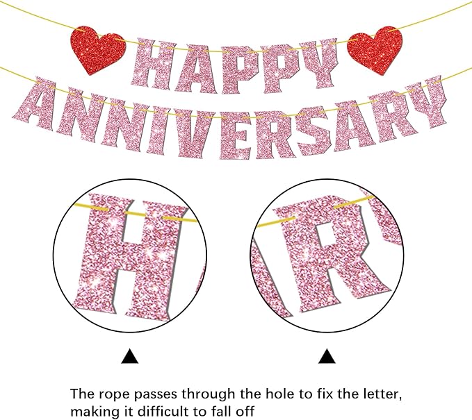 Happy Anniversary Banner Pink Glitter 10th 20th 30th Wedding Birthday Anniversary Party Decorations Supplies We Still Do
