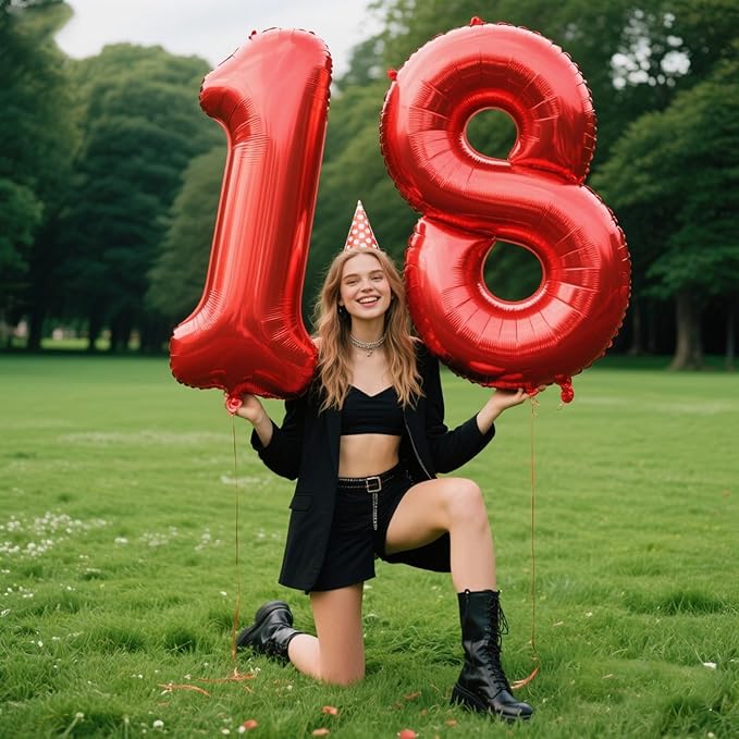 40 Inch Red Number 18 Digital Balloon,Jumbo Mylar Foil Helium Balloon for 18 Balloons for Birthday Party,Wedding Anniversary Party Decorations