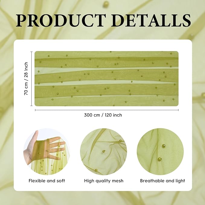 Artoid Mode Pearl Olive Green Gauze Table Runner 120 Inch 10FT, Seasonal Sheer Dining Holiday Wedding Birthday Baby Shower Table Decor for Home Party