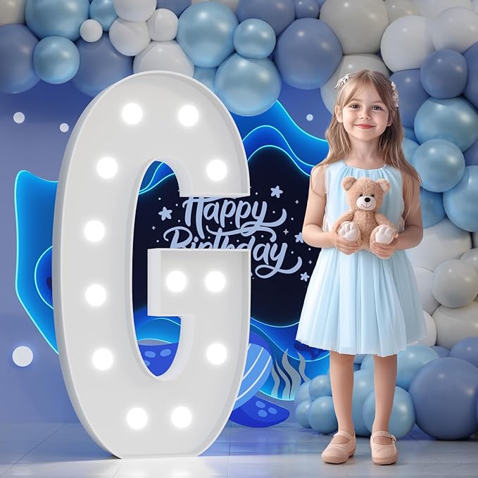 Big Marquee Light-up Letter Decorations: 4 Feet Tall Large Letters G Marry Me Proposal Gender Reveal Alphabet 4FT Sign Graduation Party Wedding Engagement Anniversary HOCO Decor Mosaic Balloon