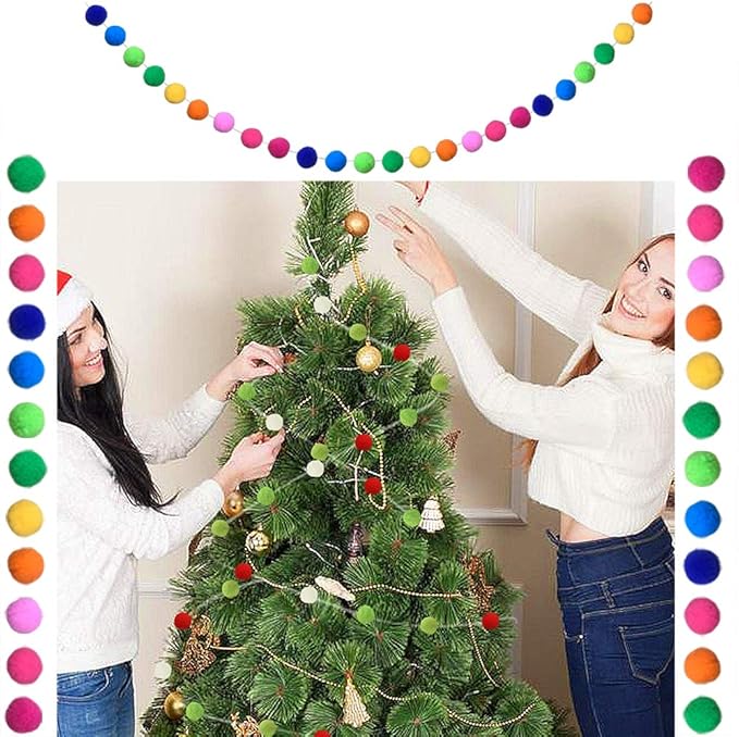 5 Pieces Colorful Pom Pom Ball Garland 6.5 Feet Long 24 Balls for Party Home Decoration