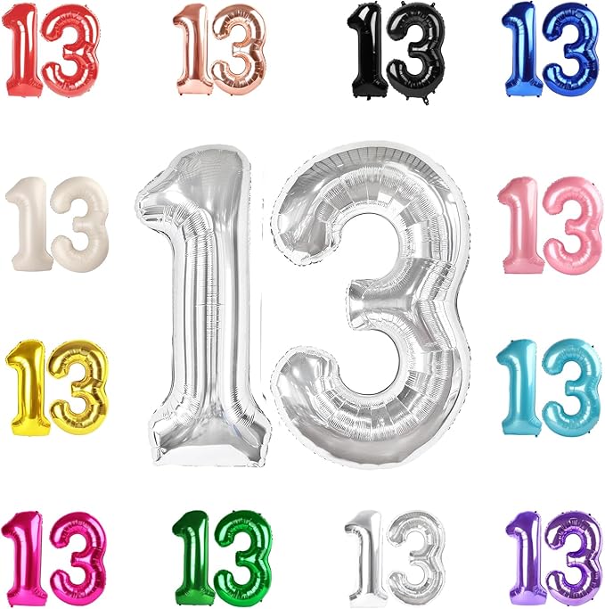 13 Balloon Number, Silver Number 13th 31th Birthday Balloons 40 Inch, 13 or 31 Years Old Silver Birthday Decorations for Boys Girls, 13th Anniversary Decorations