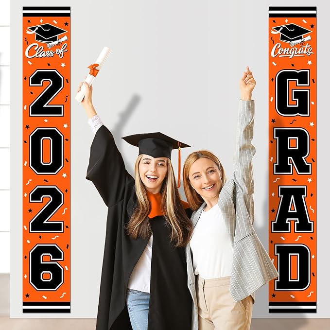 2026 Graduation Decorations,Congrats Grad Banner Backdrop for Class of 2026 Decorations- Orange Graduation Party Decorations