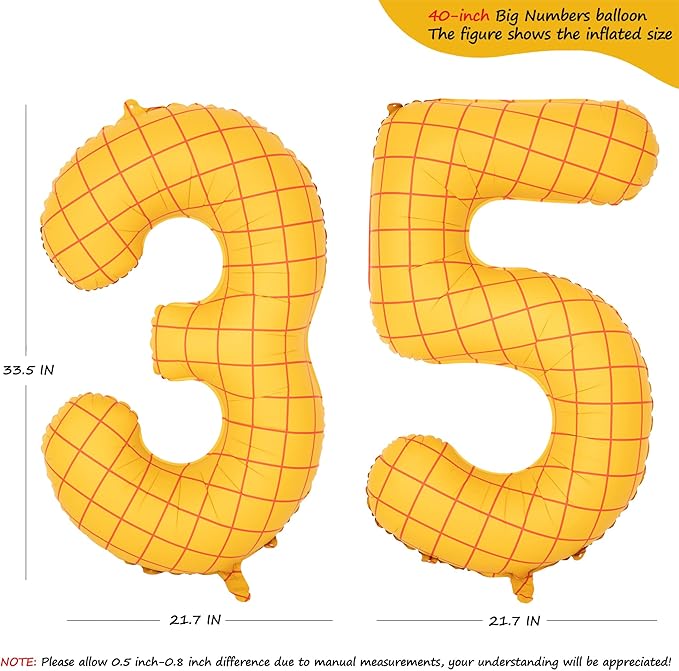 40-Inch Large Number Balloon Toy Inspired Story Matte Yellow Birthday Balloon Western Rodeo Party Supplies Boy Girl Story Anniversary Kids Birthday Party Cowboy Farm Themed Baby Welcome Decorations