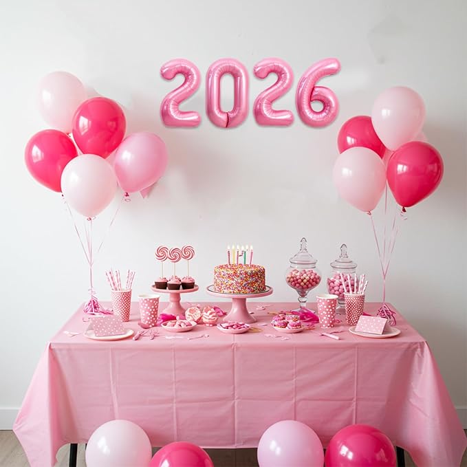TONIFUL 2026 Light Pink Foil Number Balloons 16 Inch Light Pink Number Banner 2026 Graduation Aluminum Foil Mylar Balloons for New Year Eve Christmas Anniversary Party Supplies