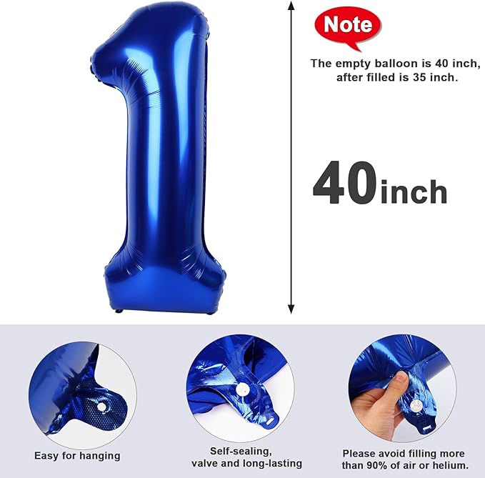 Number Balloons 1, 40 Inch One Balloons for 1st Birthday Girl Boy 1 11 21 Party Decorations Baby Shower Photo Shoot, Navy Blue 1 Balloon
