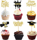 24 Pack 2026 Congrats Grad Cupcake Toppers Set, Graduation Cupcake Decor, Class of 2026 Cupcake Picks for Senior High School College Grad Party Decorations Supplies(Black with Gold) B