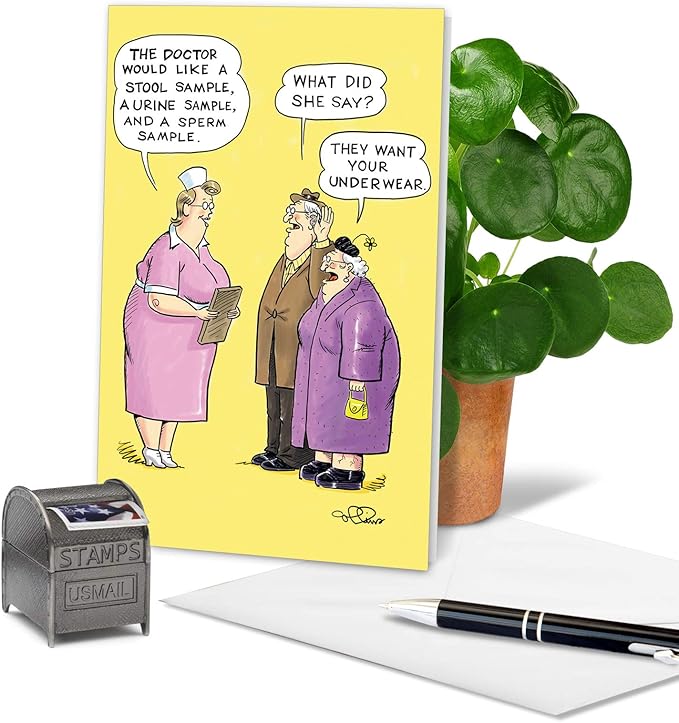 NobleWorks Funny Birthday Paper Card with 5 x 7 Inch Envelope (1 Card) Bday Want Underwear Collins Birthday Cartoon 4760Z
