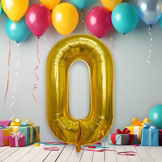 40 Inch Large Gold Number Celebration and Decoration Balloon for Birthday Parties, Graduations, Anniversaries, Weddings, Photo Shoots, Special Events - Helium Foil Mylar (Gold Number 0)
