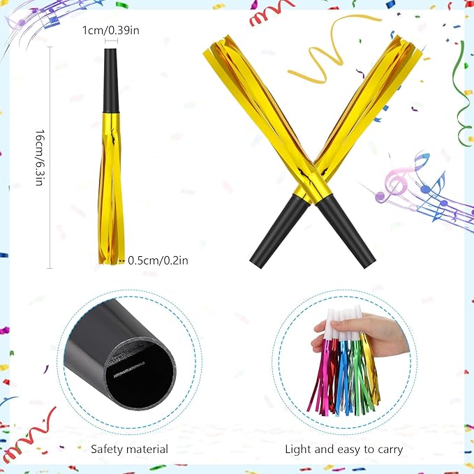 30 Pcs Gold Noise Makers, Metallic Fringed Noise Makers for New Year Party Favor Supplies, Gold
