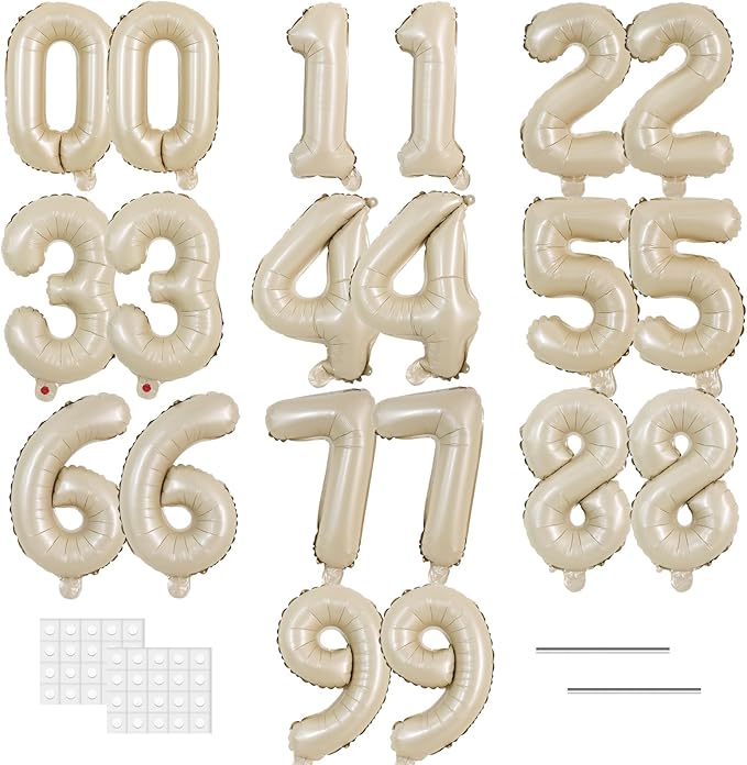 TONIFUL Number Balloons 16 Inch Caramel 2 Set 0-9 Number Mylar Foil Balloons 20 Pcs Custom digitalal for 2026 New Year Eve Birthday Party Engagement Graduations Anniversary Baby Shower Decor