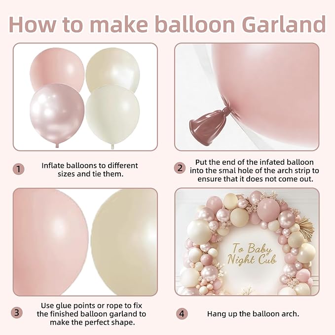 Boho Dusty Pink Balloons Garland Arch Kit, Double Stuffed White Pearl Balloon Blush Neutral Pink Latex Balloons for Birthday Bridal Shower Party Decorations