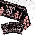 3PCS 90th Birthday Tablecloth 90 Year Old Black and Rose Gold Birthday Decorations Cheers to 90 Years Table Cloth Disposable Plastic Rectangular Table Cloth for Women