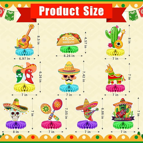 10Pcs Cinco De Mayo Decorations Mexican Fiesta Honeycomb Table Centerpieces Decorations for Carnivals Festivals Themed Birthday Party Cinco De Mayo Fiesta Taco Party Supplies