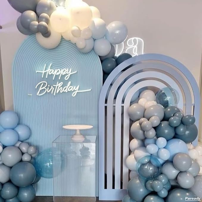 Dusty Blue Balloon Arch Kit, 120pcs Blue White Balloon Garland Kit, Metallic Sand Gold Balloons Different Sizes For Baby Shower Birthday Engagement Party Wedding Bachelorette Bridal Shower Decor