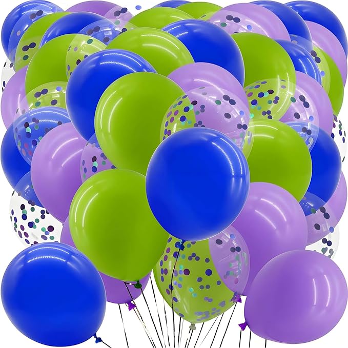 Purple Green and Blue Balloons with Confetti Balloons 12 inch Latex Balloons 80 Pcs for Wedding Birthday Baby Shower Patriotic Themed Party Decorations