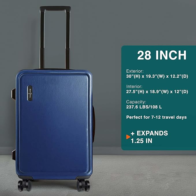 TRAVELARIM Luggage Sets 2 Piece, 20 Inch Carry on Luggage and 28 Inch Suitcases with Wheels Spinner, Durable Hard Shell Suitcase Set, Expandable Travel Suitcase, Navy
