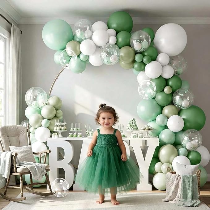 Green White Balloons Double Stuffed Dusty Green Bobo Pearl Balloon Arch Kit Latex Light Olive White Balloon Garland for Bridal Shower Birthday Baby Shower Wedding Anniversary Baptism Decor