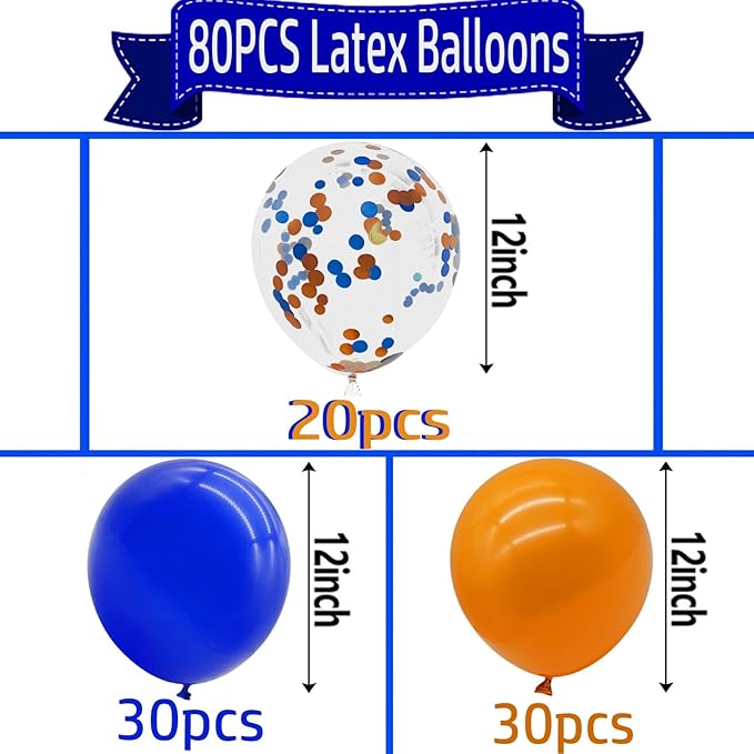 Orange Blue Balloons with Confetti Balloons 12 inch Latex Balloons 80 Pcs for Wedding Birthday Baby Shower Patriotic Themed Party Decorations