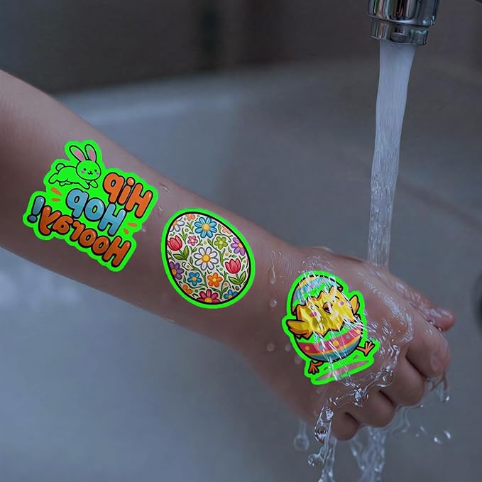 JCFIRE 95 PCS Luminous Easter Basket Stuffers, Glow in Dark Temporary Tattoos for Kids, Easter Egg Fillers, Stickers for Toddler Teens Boys Girls, Spring Party Favors Decorations