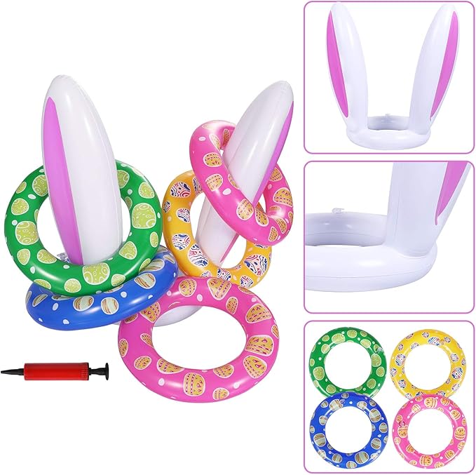 Max Fun Easter Bunny Inflatable Ring Toss Games for Kids Easter Indoor Outdoor Party Games Carnival Toss Game for Easter Party Favors