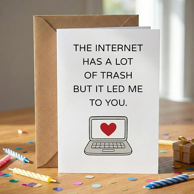 KINGNAME Funny Internet Love Card, Online Dating Humor Card for Partner, Cute Tech-Themed Romantic Card for Him Her