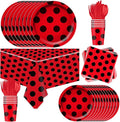 81Pcs Ladybug Party Tableware Set Ladybug Birthday Party Supplies,Paper Plates,Napkins,Cup,knives,Spoons and Forks