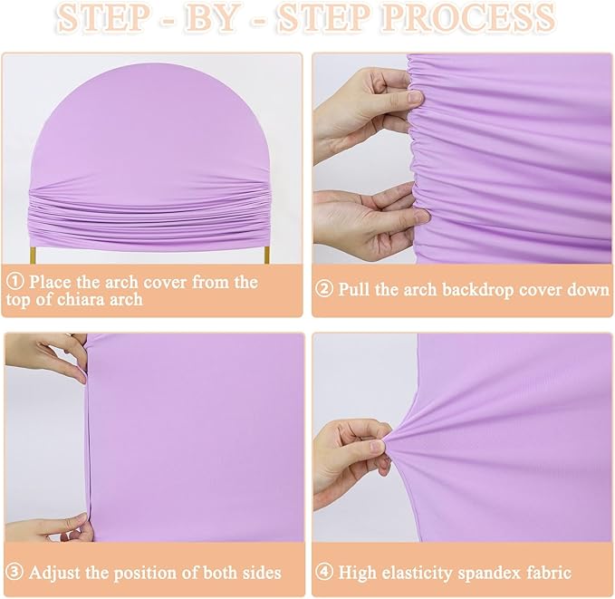 Set of 3 Wedding Arch Cover 4ft 5ft 6ft Spandex Arch Backdrop Covers Lavender Backdrop Arch Stand Covers 2-Sided for Bridal Shower Happy Birthday Party Ceremony Decor