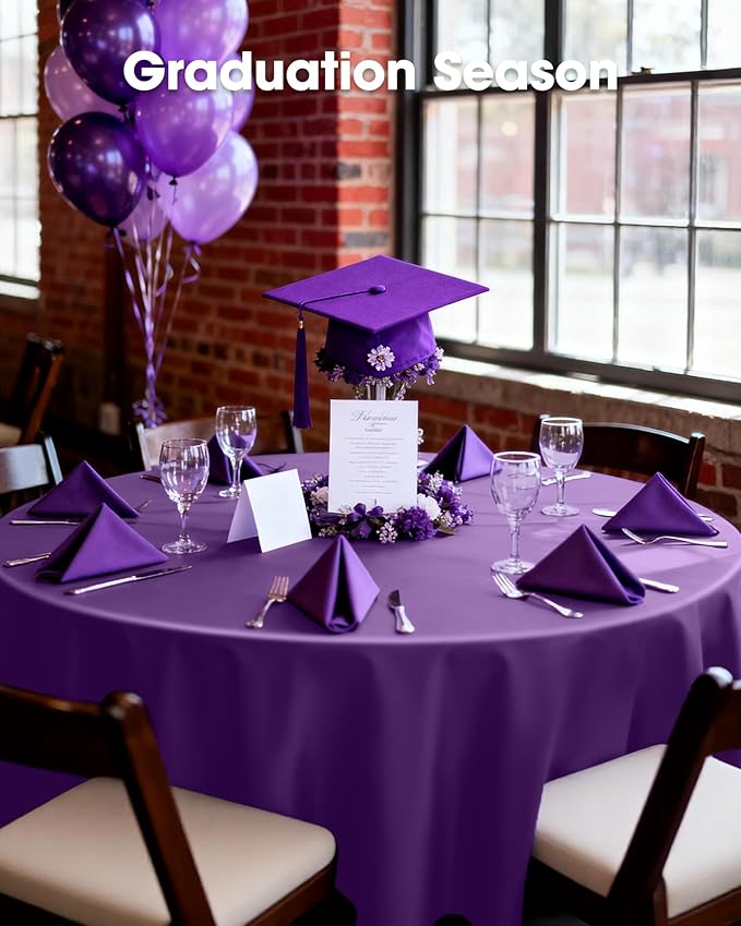 Pureegg Plastic Table Cloth Disposable 8 Pack, 84'' Round Table Cloths, Graduation Decorations Class of 2026, Graduation Party Tablecloths, Round, Plastic Cover, Leakproof & Sturdy, Purple