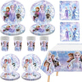 82 PCS Frozen Tableware Sets, Frozen Paper Plates and Napkins Set Includes 40 PCS Paper Plates 20 PCS Napkins 20 PCS Cups 2 PCS Tablecloth for Frozen Party Decorations