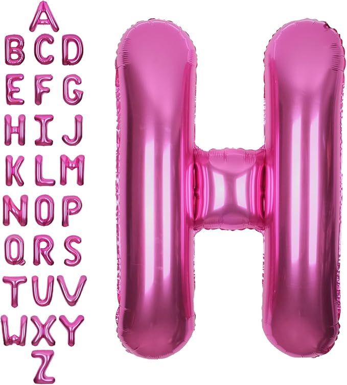 SUWEN 40 Inch Hot Pink Large H Letter Balloons Big Foil Helium Letter Balloons A-Z Jumbo Mylar Happy Birthday Party Decorations for Woman Anniversary Party Supplies