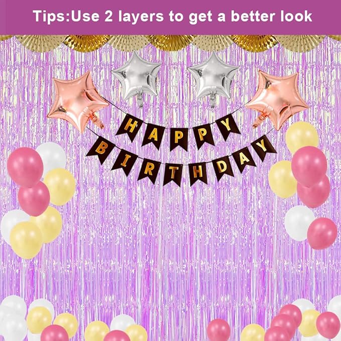 3 Pack Fringe Curtains Party Decorations,Tinsel Backdrop Curtains for Parties,Photo Booth Wedding Graduations Birthday Christmas Event Party Supplies (Rainbow Purple)