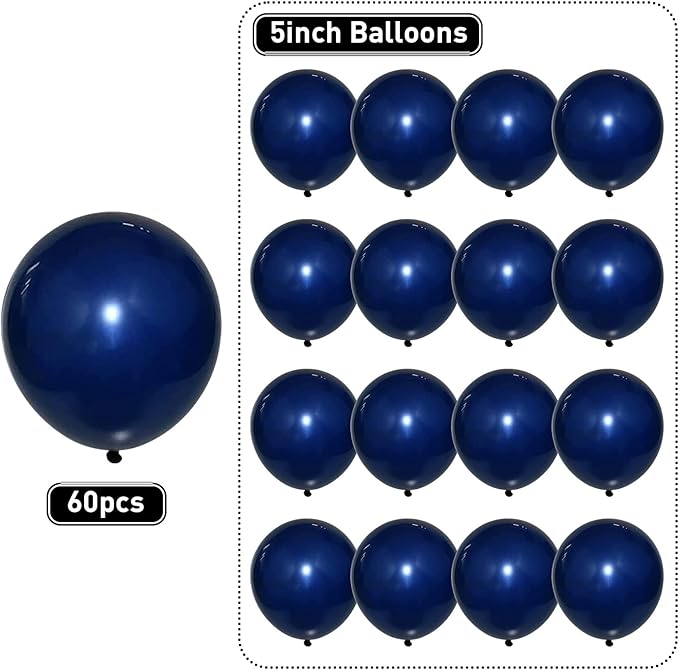 Navy Blue Balloons 60pcs 5inch Small Pearl Dark Blue Balloon for Balloon Garland Arch 5'' Round Mini Navy Latex Balloon for Kids Birthday Party Decoration DIY Graduation Wedding