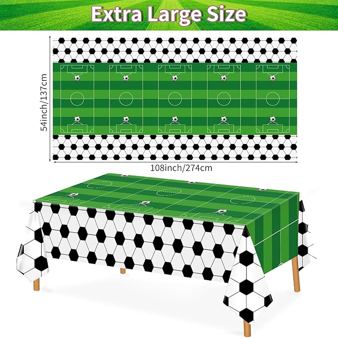 Hxezoc 3 Pack Disposable Soccer Plastic Tablecloths, 54 x 108 Inches Soccer Waterproof Table Cover for Sports Birthday Party Baby Shower Decorations Outdoor Indoor Party Supplies