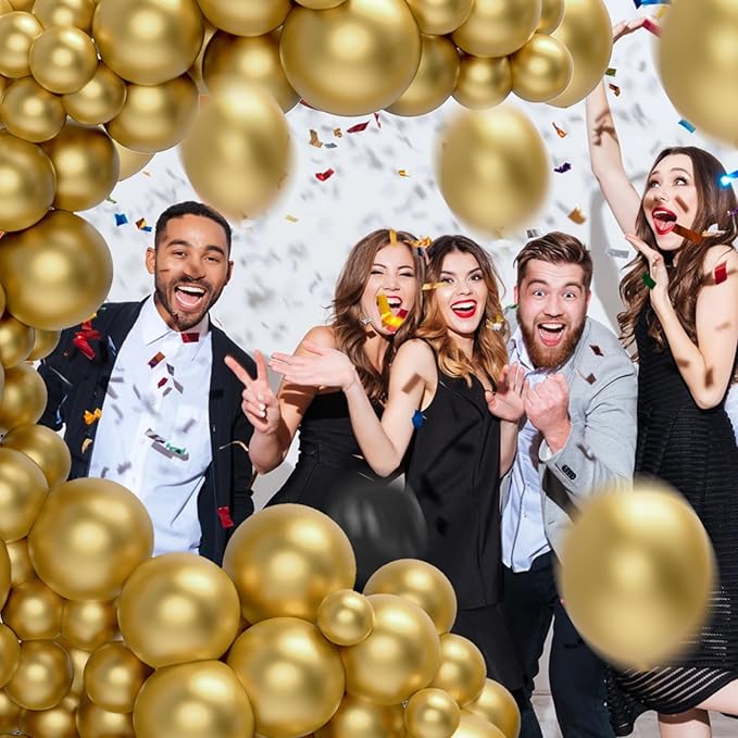 129 Pcs Gold Balloons Garland Arch Kit Different Sizes Metallic Gold Balloons for Birthday, Graduation, Anniversary Party Decoration