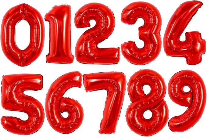 TONIFUL Balloons 16 Inch Red 0-9 Number Mylar Foil Balloons 10 Pcs Custom digitalal Balloons for 2026 New Year Eve Birthday Party Engagement Graduations Anniversary Baby Shower