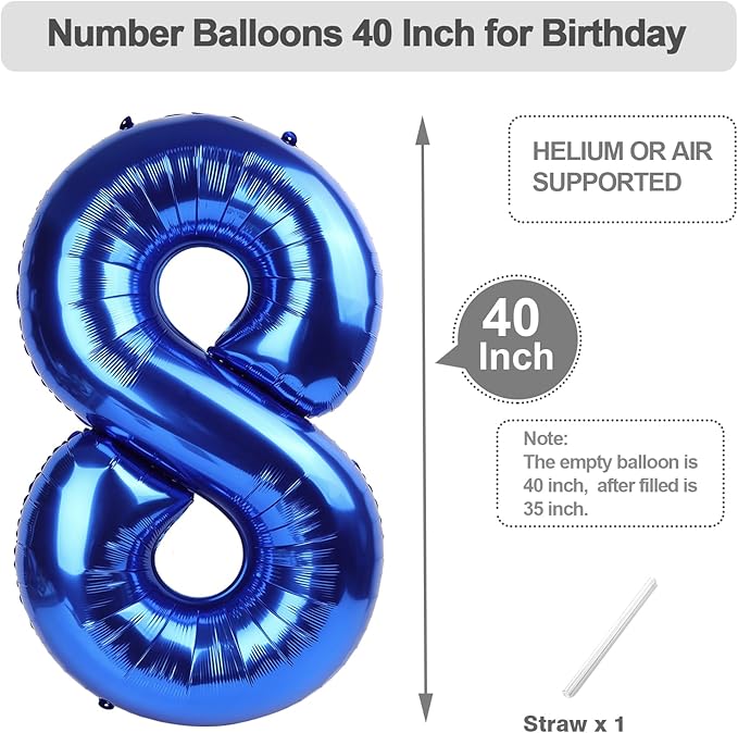 18 Number Balloons, Dark Blue Balloons for Man Woman 18th Birthday Decoration, Foil Number Ballon for 18, 81 Anniversary, Bridal Shower, Graduation, Halloween, Christmas, New Year