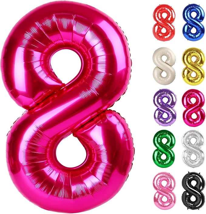 Hot Pink Number 8 Balloon 40 Inch, 8 Balloon Number, 8th Birthday Decorations, Hot Pink Party Supplies for Boys Girls