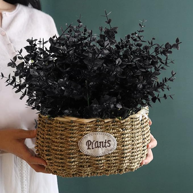 RECUTMS Black Artificial Flowers, 12 Pcs Fake Outdoor UV Resistant Plants Faux Plastic Greenery Shrubs Indoor Outside Hanging Planter Flower Decoration, Garden Decor (Black)