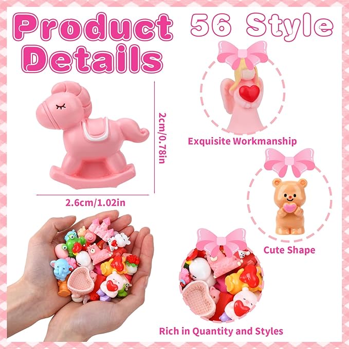 56Pcs Valentine's Day Miniature Figurines 56 Style Valentines Mini Small Resin Figurines with Love Heart Animals and Little Ducks for Valentines Party Gifts Dollhouse Fairy Garden Landscape Home Decor