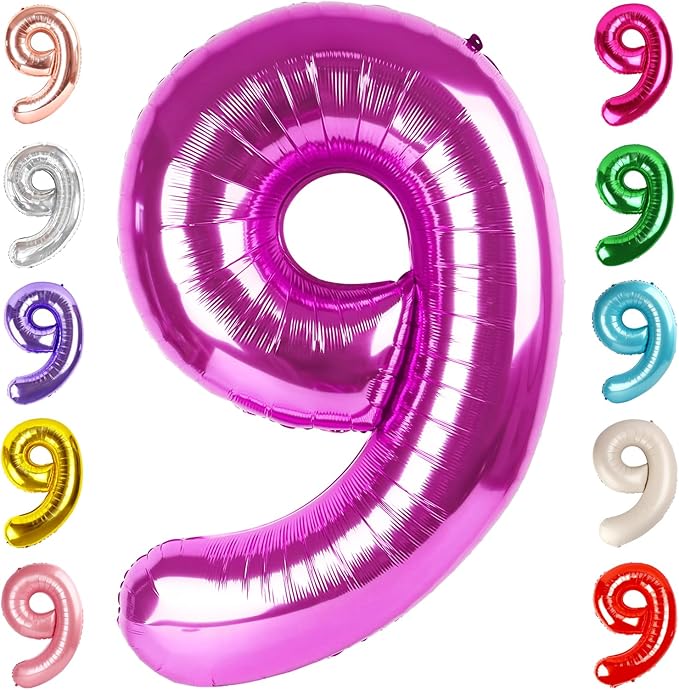 40 Inch Rose Purple Numbers 9 Balloon, Balloons Decorations for 9 19 90 Birthday Party, Engagement, Wedding, Graduations, Photo Shoot Supplies