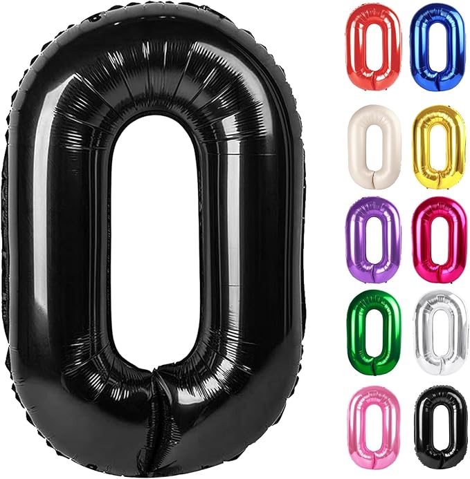 Black Number 0 Balloon 40 Inch, 0 Balloon Numberfor 10th 20th 30th 40th 50th 60th Birthday Decorations, Black Party Supplies for Men Women