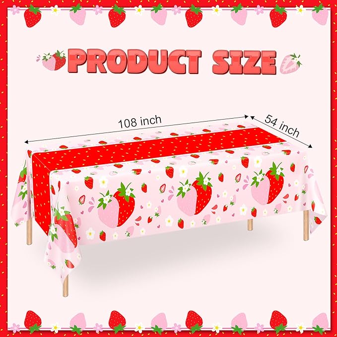 WNINK 2 Pack Strawberry Tablecloths Strawberry Berry Sweet One Table Covers for Birthday Party Decoration Berry Sweet Baby Shower Party Supplies 54" x 108"