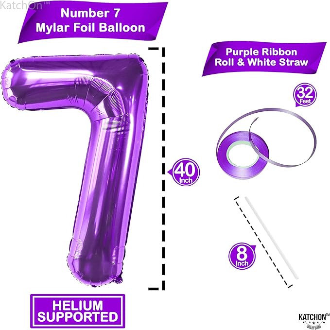 KatchOn Giant Purple Number 7 Balloon - 40 Inch | 7th Birthday Balloon for 7th Birthday Decorations